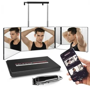 Self-Cut System 3-Way Mirror & Cordless Hair Clipper - Portable Trifold Mirror w