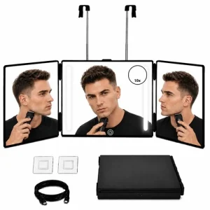 3 Way Mirror with Lights for Self Hair Cutting, Removable 10X Magnifier, Rech...